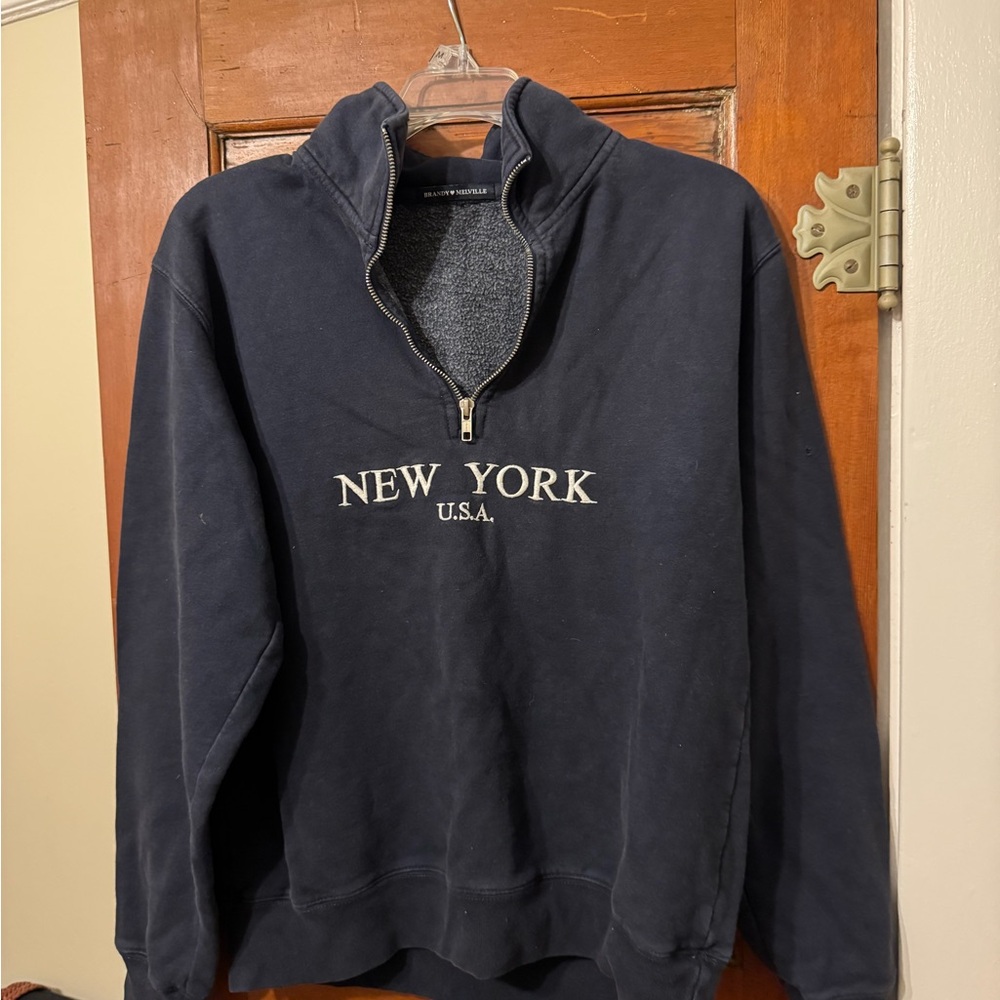 Brandy Melville Navy Zip-Up Sweater